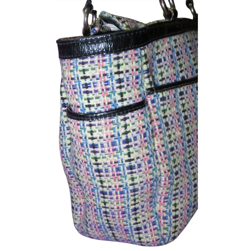 Coach 2011 Gallery Herringbone Tweed & Patent Leather tote in Pink, Blue & Black